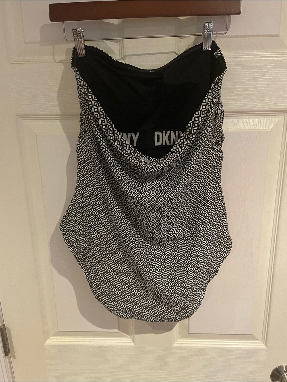 DKNY Black One-Piece Swimsuit with White Geometric Trim - Picture 9 of 12